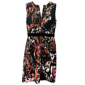 Original Milly of New York Black Red White Abstract Sheath Dress size 10 Pockets